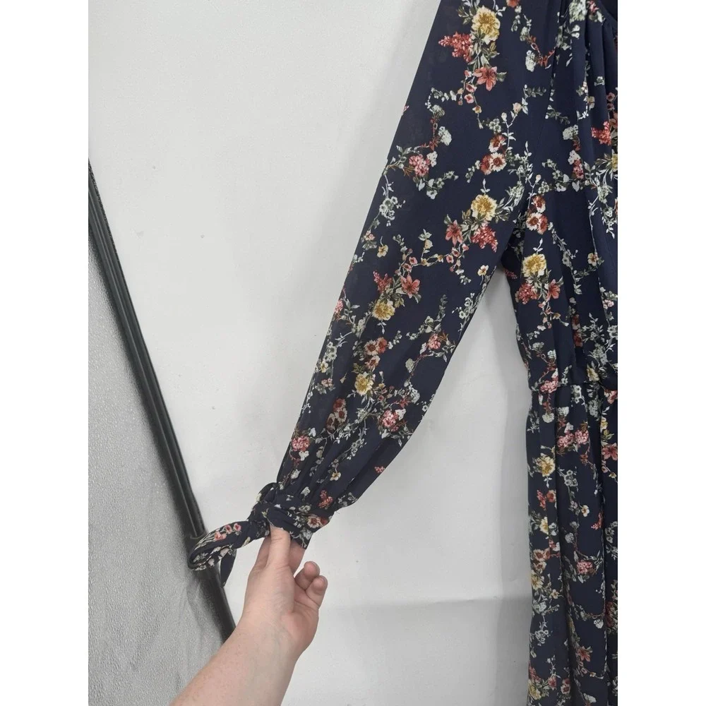 Gal‎ Meets Glam Bonnie Floral Blouson Dress Women 8 Navy Blue Peasant Cottage